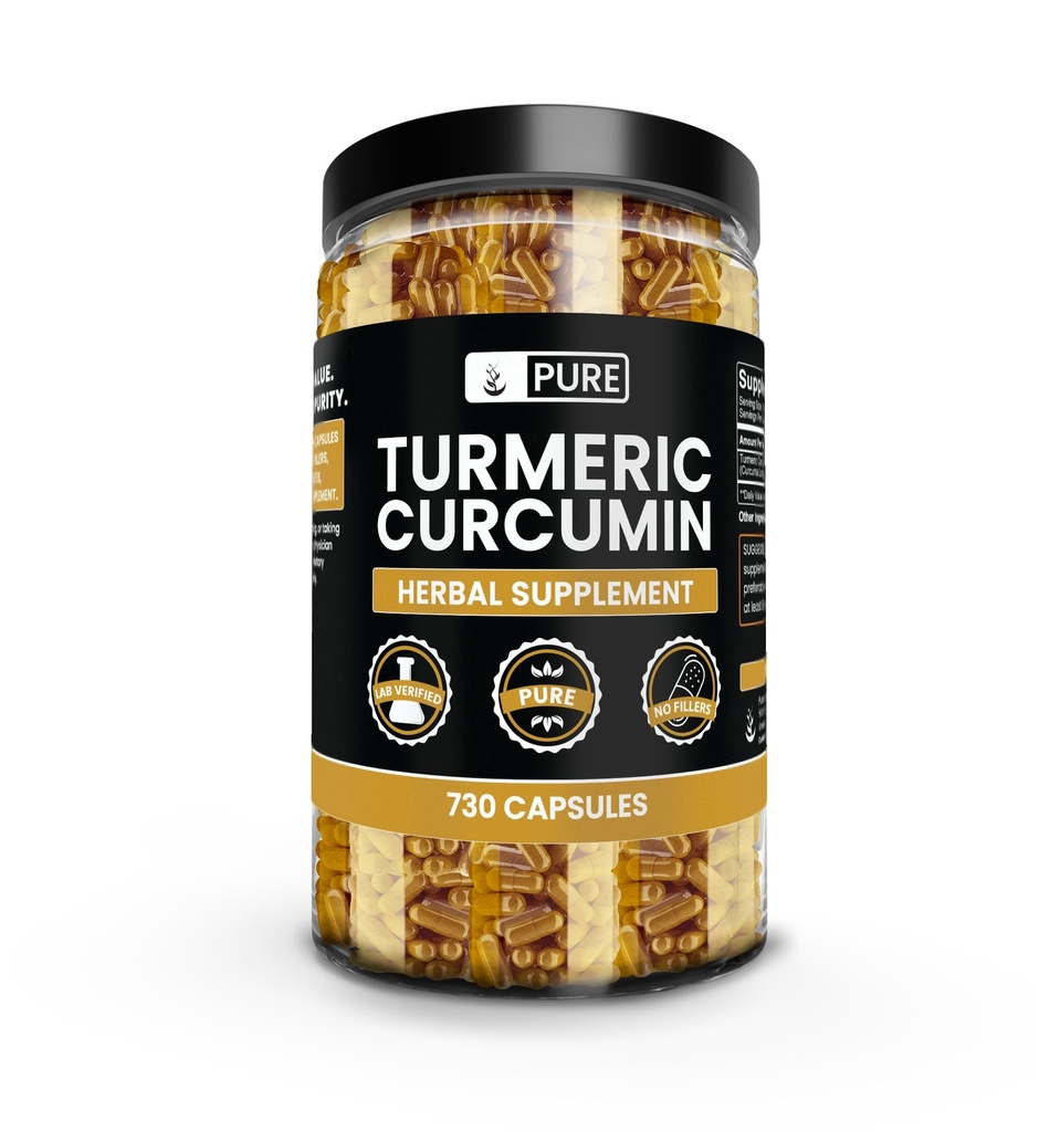 Ingredientes originales puros Curcumina Turmérica 730 Capsules No Magnesio O Tornillos, Siempre Puro, Lab Verificado