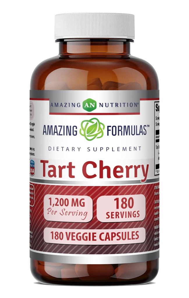 Amazing Fórmulas Tart Cherry 1200 MgPer Serving TEN 180 Veggie Capsules Suplemento No-GMO TENIDO Gluten Free TEN Made in USA