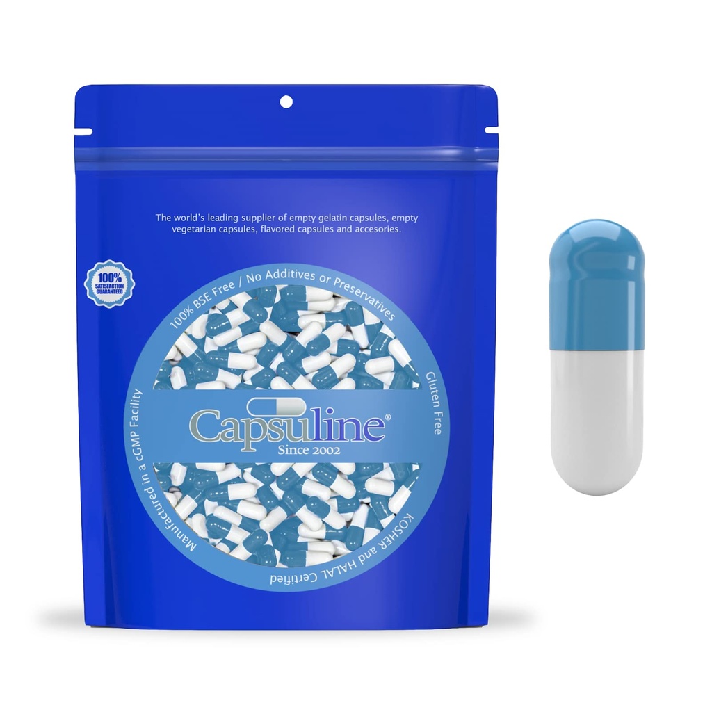 Capsulina Colorada Tamaño 000 Empty Gelatin Capsules Azul / Blanco 5000 Cuenta