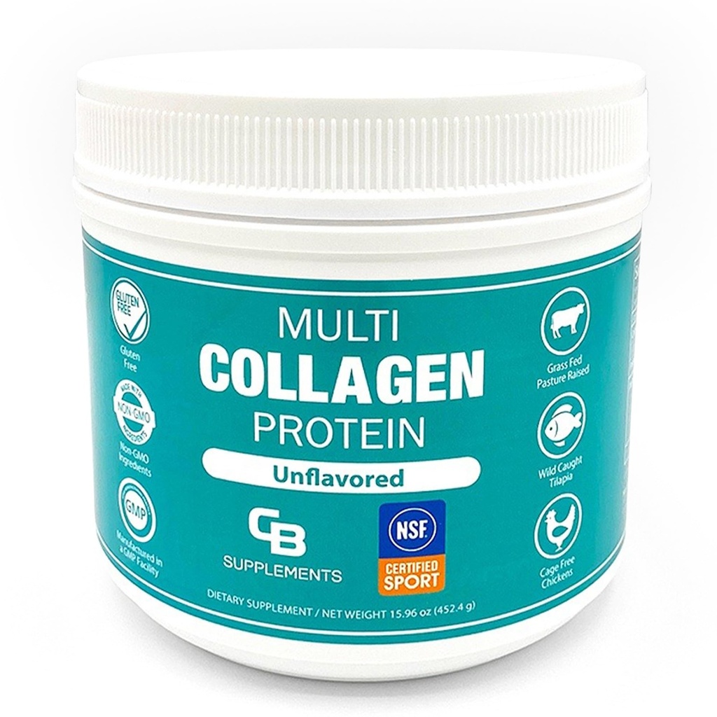 CB Suplementos NSF certificados para el Deporte Multi Collagen Protein Powder Bone, Skin, Hair, and Joint Support tención Hidrolyzed Collagen Suplementos (58 Servimientos (Pack of 1), Desflavored)