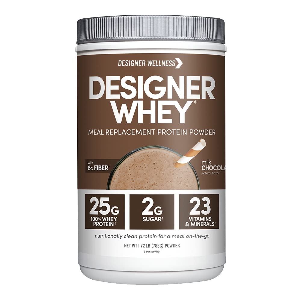 Designer Wellness, Designer Whey Protein Meal Replacement Powder, Organic Superfood Complex Carbs, Vitaminas, Minerales, Gluten-Free, Milk Chocolate, 1,72 libras