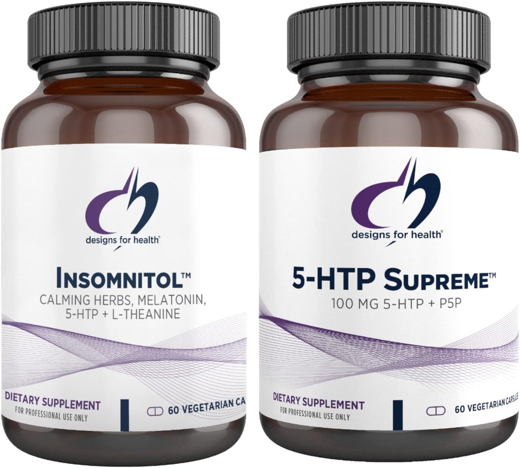 [BRSWYZY6BN5G2DTJ] Diseños para Salud 5-HTP + Insomnitol Duo - Mood Suplemento, Incluye Valerian, Melatonin y L-Theanine (2 Juego de Producto)