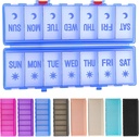 Organizador de píldoras plegable 2 veces al día w / Etched Labels -Protección final &amp; portátil semanal AM caja de píldoras, 7 días Container de medicina, gran caja de píldoras de viaje para semana Suplemento diario Vitamina - azul claro