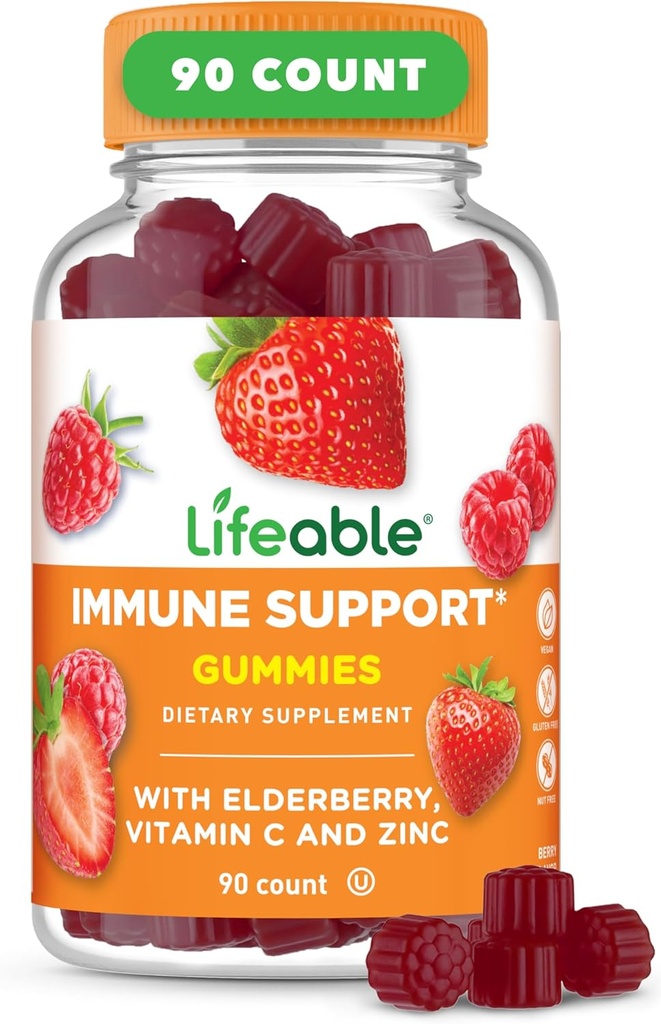 Lifeable Immune Support Gummies for Adult ← Elderberry Vitamin C and Zinc TENIDO Great Tasting Elderberry Immune Support Supplement Gummies ANTE Immunity Gummies for Adults, Hombres, Women  durable 90 Gummies