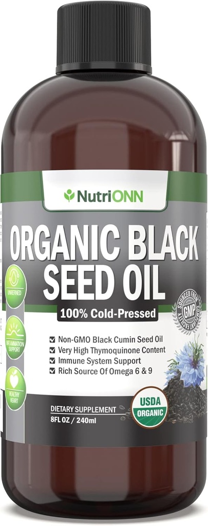 [BRSW2GA6BABAM2YY] Aceite de semilla negra orgánico - USDA Certified Organic Black Cumin Seed Oil Liquid – High Thymoquinone Content – Non-GMO and Cold-Presed – Rich Source of Omega-6 & Omega-9 Fatty Acids - 8 Oz