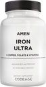 Amen Iron Ultra Suplemento + Cobre, Folate, Vitamina C y B12-2-Mes Fuente - Ferrous Sulfate Iron Vitamina - 65 mg Por Serving - Folic Acid - No GMO Píldoras - 60 cápsulas