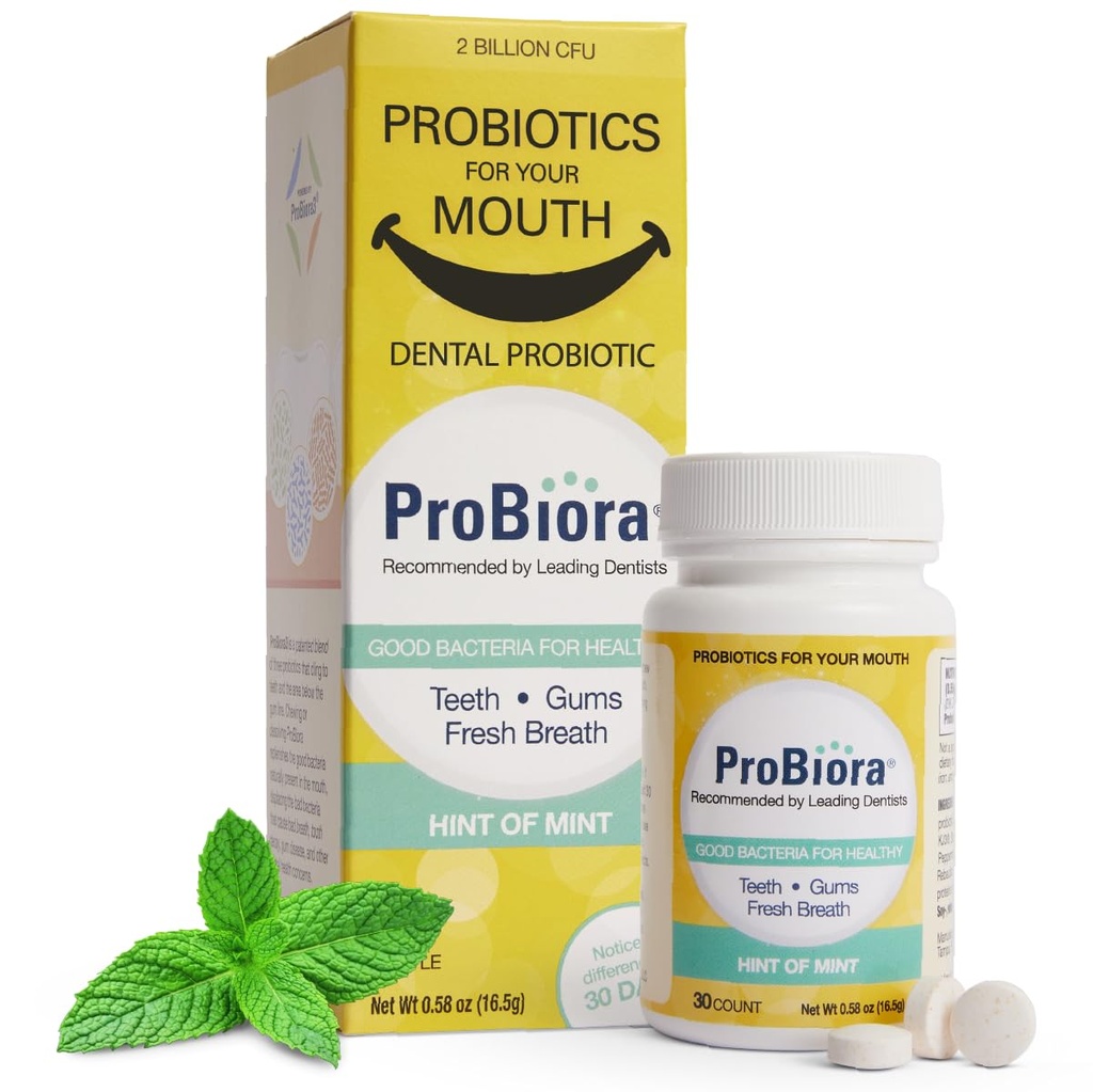 ProBiora Oral Probiotics for Teeth and Gums ← Probióticos dentales para mejorar la salud oral ← Tratamiento de la respiración mala para adultos  ProBiora3 Patented Probiotic Blend ← Blanqueamiento de dientes Ø 30 Mint Tablets