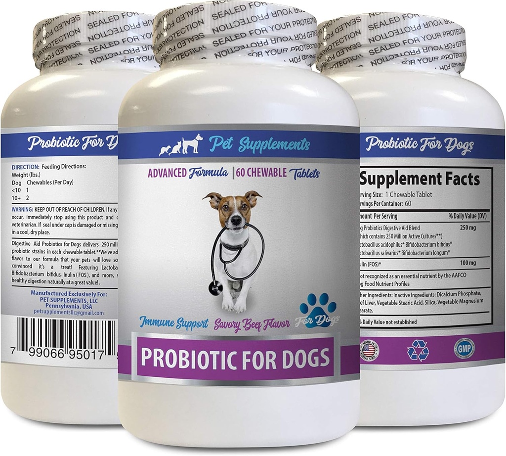 Enzimas digestivas de perros y probióticos - PROBIOTICS for Dogs - Gut saludable - Stop Gas Diarrhea and Bad Breath - Digestive Boost - Probioticos de perros Polvo - 1 Botella (60 Treats)