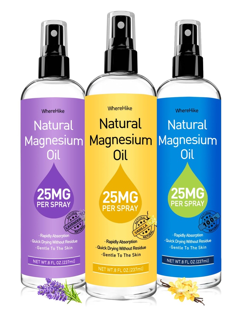 Espray de Magnesio, Puro Óleo de Magnesio para Pies,Regalo Ideal para Relajar el Musculo Mejor sueño, Absorción de Rapid, Secado rápido sin residuo-Vanilla