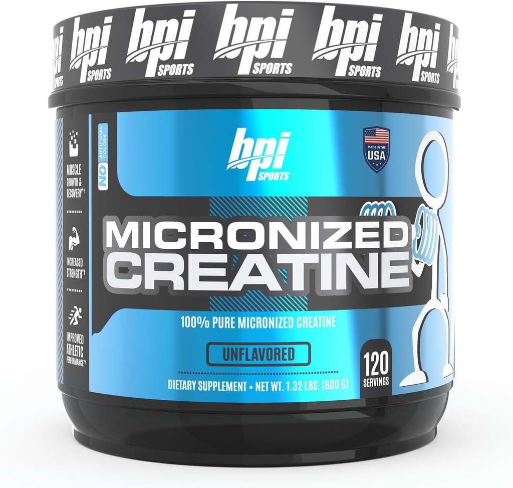 BPI Sports Micronized Creatine - Aumentar la fuerza - Reducir la fatiga - Lean Muscle Building - 100% Pura Creatina - Mejor Absorción - Apoya el crecimiento muscular - Desarrollado - 120 Servings - 21.16 Ounce