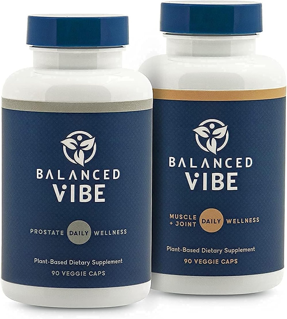 Equilibrado Vibe Hombres Bundle - Prostata y Musculo+Suplemento Herbal Conjunto - Apoyo natural para el bienestar conjunto, movilidad, promover el sueño, ayuda a reducir la frecuencia de la orina " Urgencia - 90 caps Ea