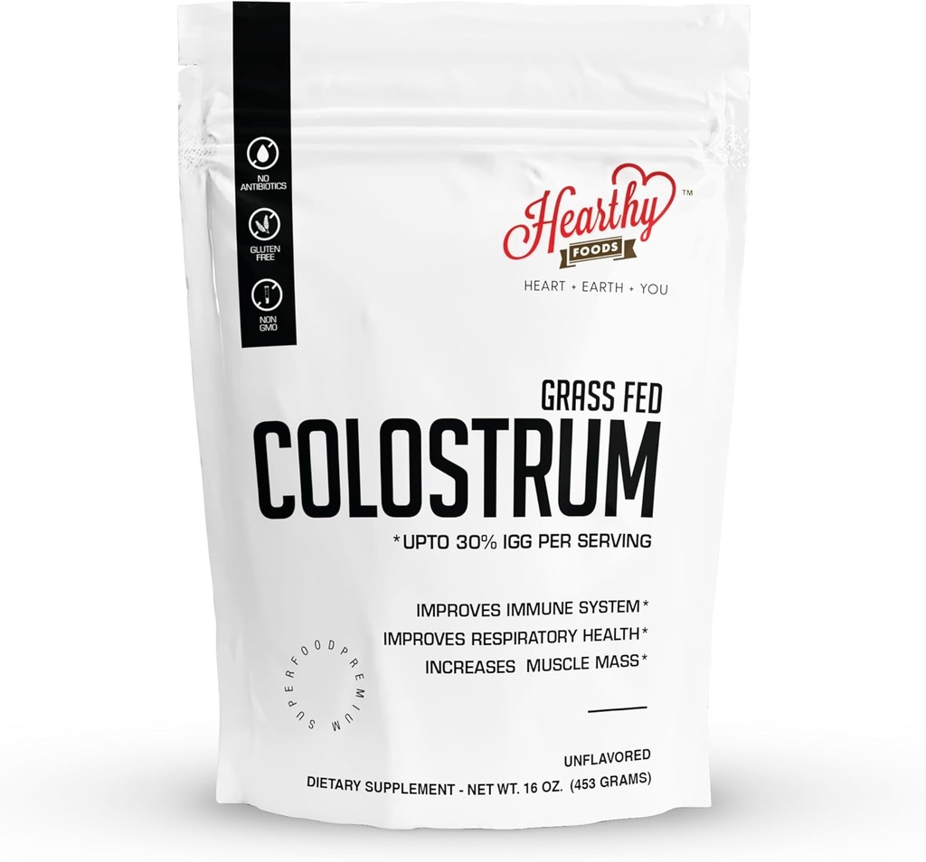 Bovine Colostrum Powder - hasta 30% IGG, 90 Serviciones, suplementos de reparación de goma láctea, Gut Health e Immune Support latitud Grass-Fed Halal Non GMO, Gluten Free 16Oz 454g