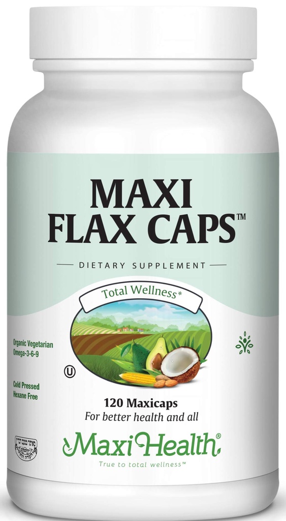 Maxi Flax Caps – Orgánica Flaxseed Oil, Omega 3, 6, 9 - Cold Press - Hexane Free, 700 mg – Kosher, 120 caps
