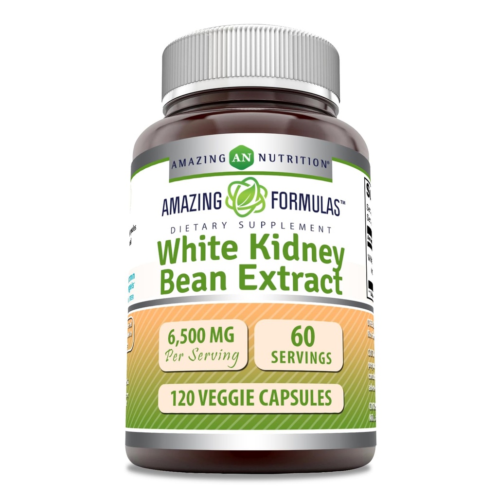 Amazing Formulas White Kidney Bean Extract 6500 Mg ¦ Vegetarian Capsules ¦ Non-GMO TENIDO Gluten-Free TEN Made in USA (1 Pack ← 120 Count)