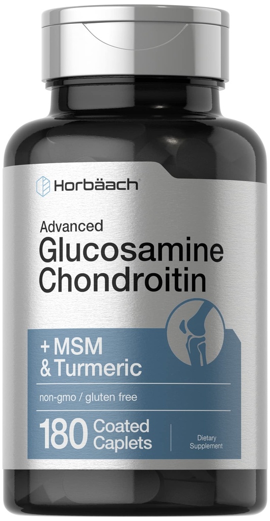 Horbäach Glucosamine Chondroitin ← MSM " Turmeric  180 Coated Caplets ← Non-GMO, Gluten Free Supplement