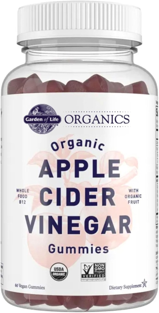 Jardín de la vida Manzana Vinagre Gummies USDA Organic ACV Gummy Vitaminas Hecho con Fruto Real Blend, Alimento integral Vitamina B12 - Vegan, Gluten Gratis, No GMO, Kosher - 60 Gummie