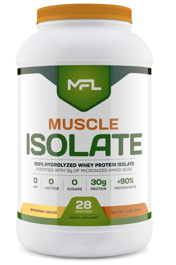 MFL 100% Isolate Protein l 30g de Protein l 12g Amino Acids l Keto Friendly l Low Carbs l 2 lbs. (Banana Cream)