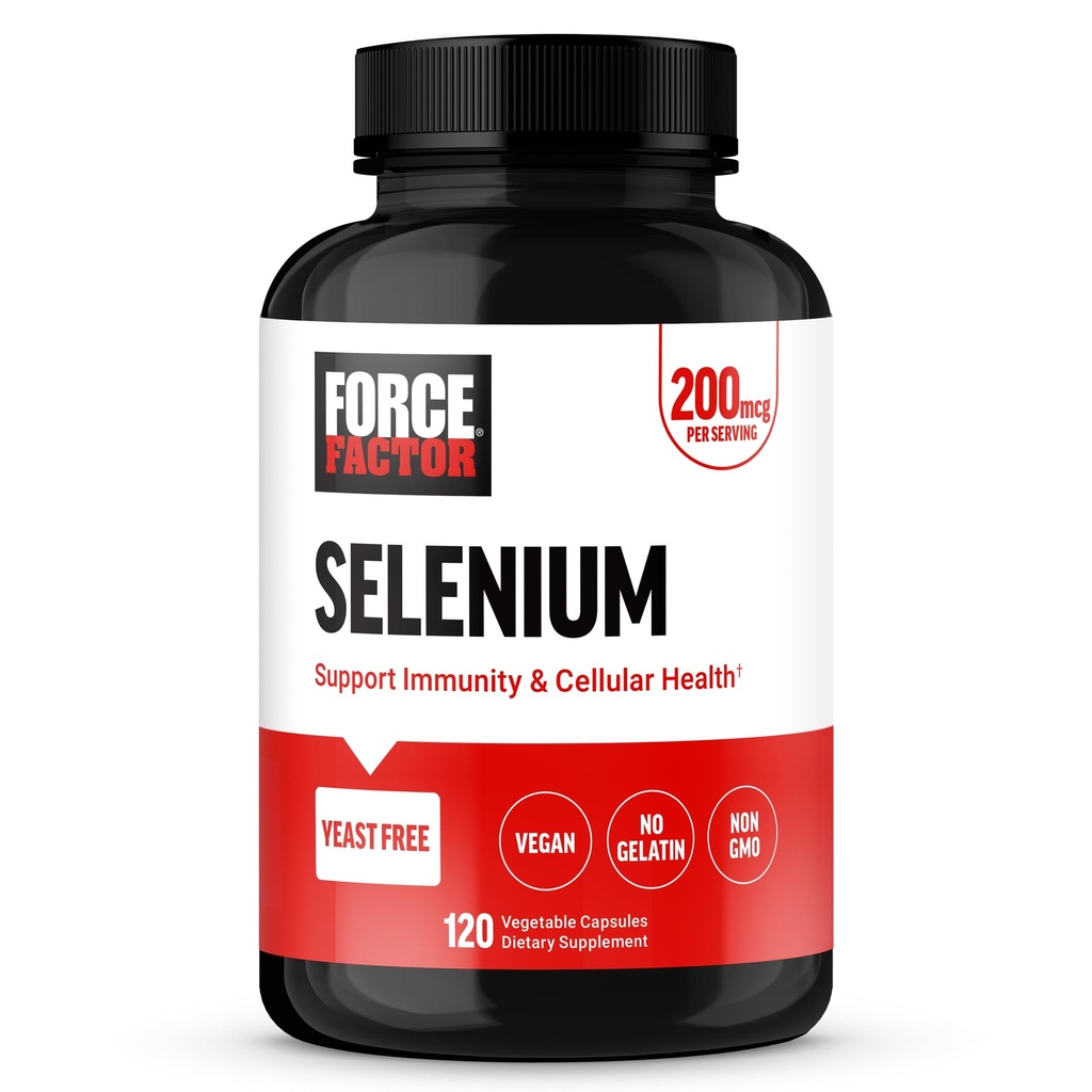 Factor de fuerza Selenium Immune Support Supplement, Selenium 200mcg Capsules to Support Immune Defense, Immunity Supplement, Vegan, Non-GMO, 120 cápsulas