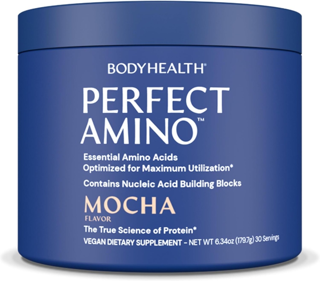BodyHealth PerfectAmino Powder - BCAA and EAA Powder for Pre and Post Workout - Amino Acid Energy Drink for Hombres and Women to Support Lean Muscle and Recovery - Mocha - 30 Servings