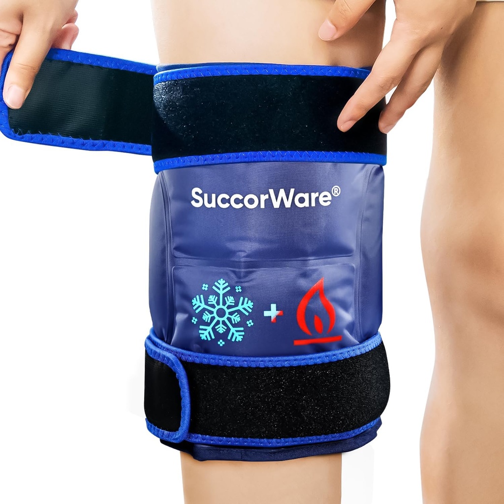 Wrap de Knee Ice Pack for Injuries Reusable - Bolsas de Gel calientes para la pierna, espalda, hombros, armas, lesiones en el codo, alivio del dolor, hinchazón, cirugía de sustitución de rodillas( Azul marino)