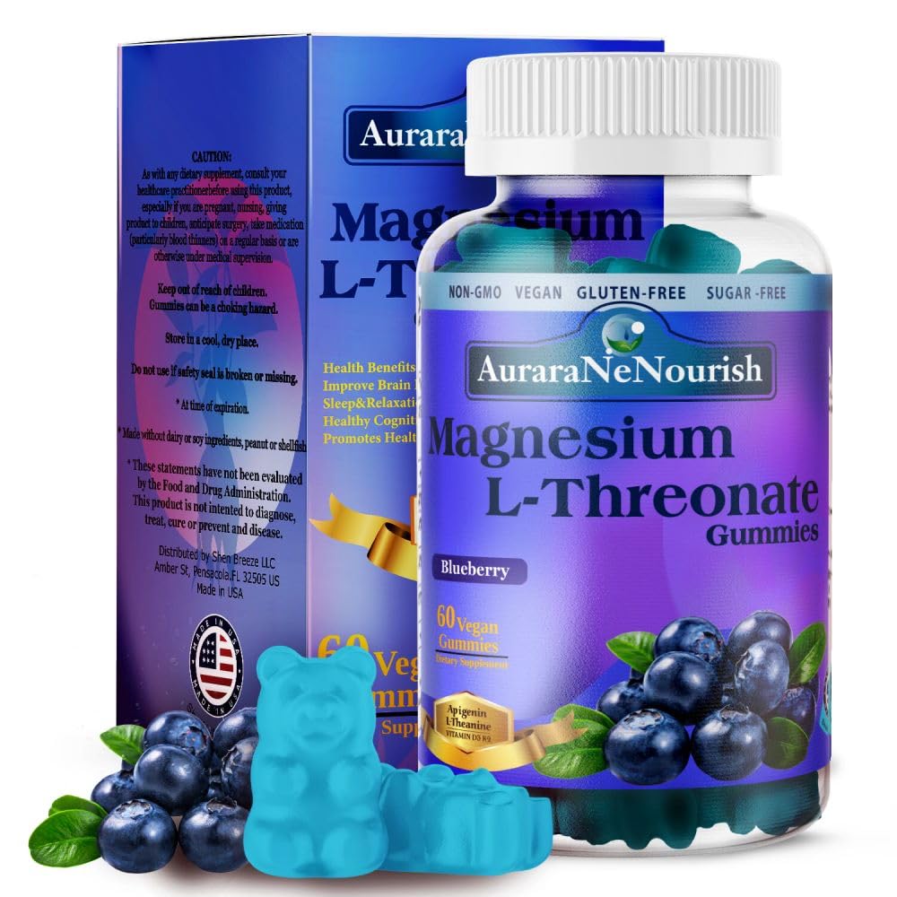Magnesium L-Threonate Gummies w. Apigenin L-Theanine, Advanced 11-in-1 Magnesium Supplements w. Vitamin D3 K2 B6 for Sleep Cognitive Brain & Relax, High Absortption Magnesium Gummies for Adults & Kids