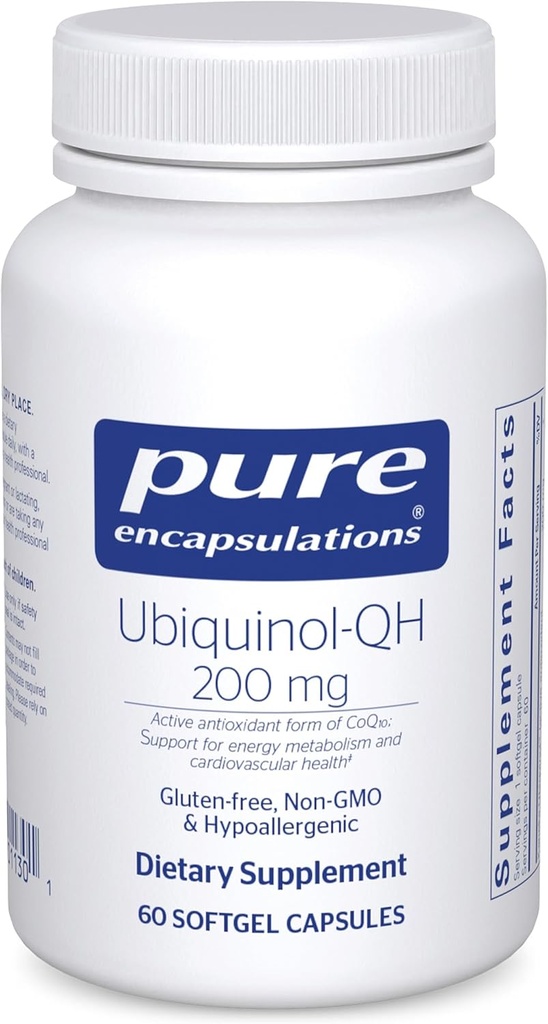 Pure Encapsulations Ubiquinol-QH - 200 mg Ubiquinol - Active Form of Coenzyme Q10 - Heart Health & Energy Metabolism Support* - Antioxidant Supplement - 60 Softgel Capsules