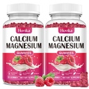 Magnesio de calcio Magnesio de Zinc Gummies-Calcium 2:1 Ratio con vitamina D3, K2, B6, B12 para fuerza ósea, función muscular " Nerve Health, Fórmula de absorción extra, Vegan, sabor a frambuesa 120 Gummies