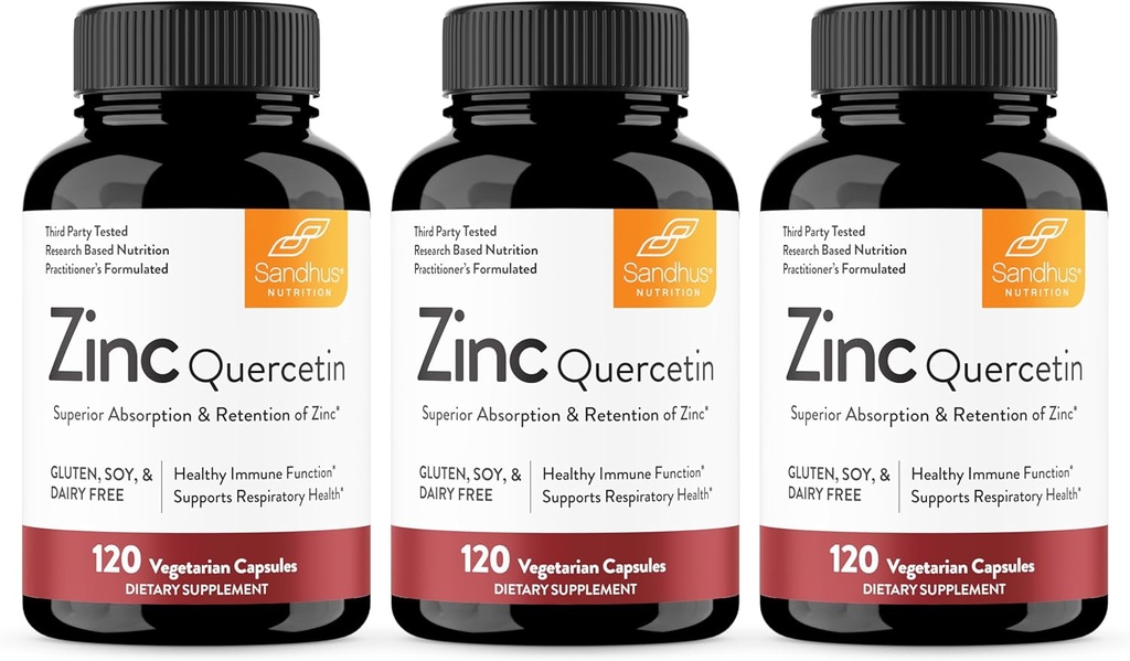 [BRSRAFD5OQNWC2T4] Sandhu's Zinc Quercetin 120 Vegetarian Capsules (Pack of 3) ← Zinc Suplementos para Antioxidante Apoyo Inmunitario para Hombres y Mujeres