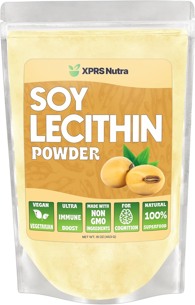 [BRSW2ZT7O4BBE33O] XPRS Nutra Soy Lecithin Powder Food Grade Fat Emulsifier - Apto para cocinar, hornear y más - Vegan Friendly Soy Lecithin Powder Cooking Aid (16 onzas)