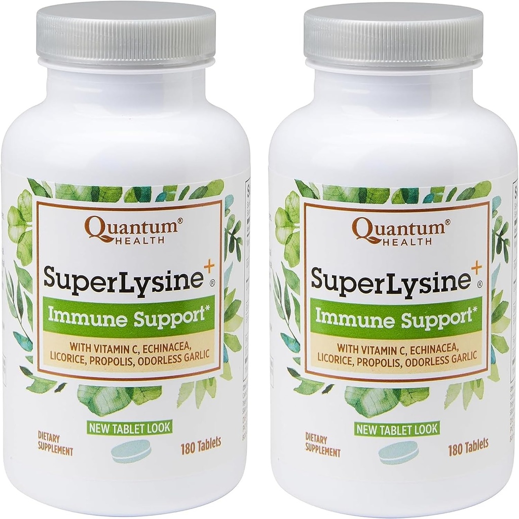 [BRSROAT5BMPAKHL7] Quantum Health SuperLysine+ Advanced Formula Immune Support Suplemento Lysine 1500 mg, Vitamina C Echinacea Licorice Bee Propolis & Ajo sin olor - 180 Tabletas (Pack de 2)
