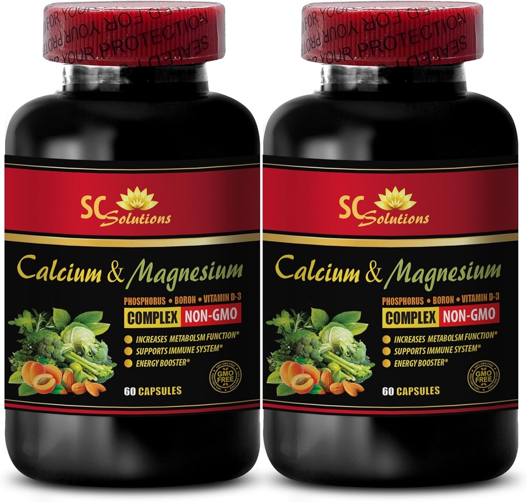Suplemento de calcio y magnesio para mujeres - Complejo de magnesio de calcio con vitamina D y hierro - recuperación muscular Powder Post Workout, magnesio de calcio, hierro orgánico - 2 botellas 120 cápsulas