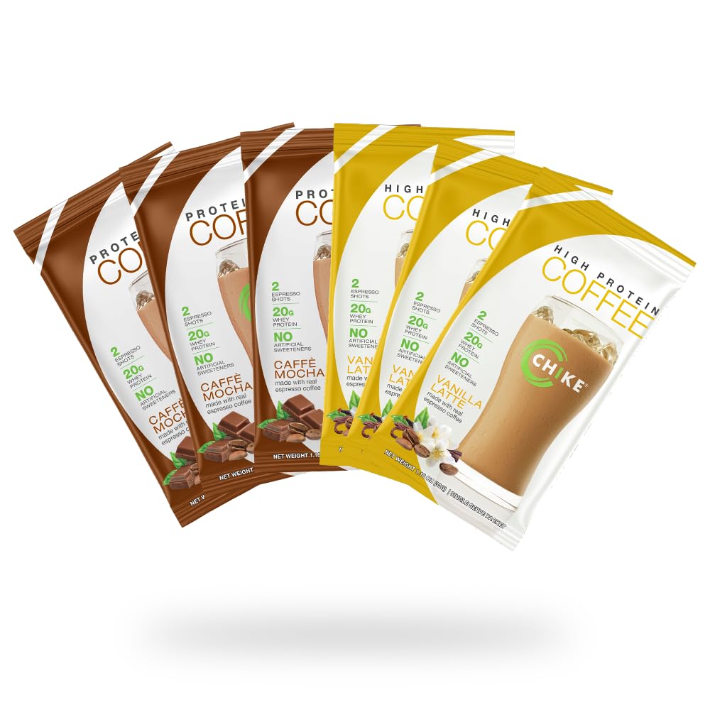 Chike High Protein Iced Coffee Naturalmente Sweetened Sampler Pack, 20 G Protein, 2 Shots Espresso, Non-GMO, Keto Friendly y Gluten Gratis, 6 Single Serve Packets