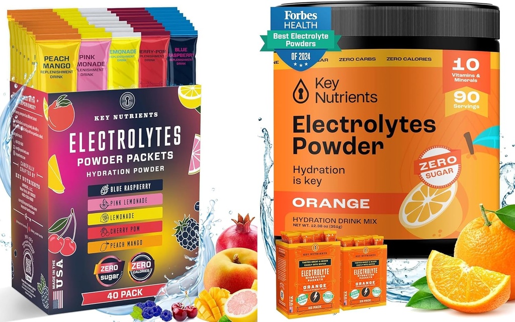 KEY NUTRIENTS Ultimate Hydration & Recovery Bundle: 40 Pack Multivitamin Hydration Packets &amp; 90 Servings of Tangy Orange Electrolyte Powder - No Sugar, Gluten-Free, Keto-Friendly
