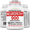 Neuropatía Soporte Nerve Suplemento con 900 mg Ácido Lipoico Alfa Puro - Fórmula de Fuerza Máxima, Fortalecer Nerves en Fingers, Manos, Dedos, & Pie - Mejor Alivio Periférico - 180 cápsulas
