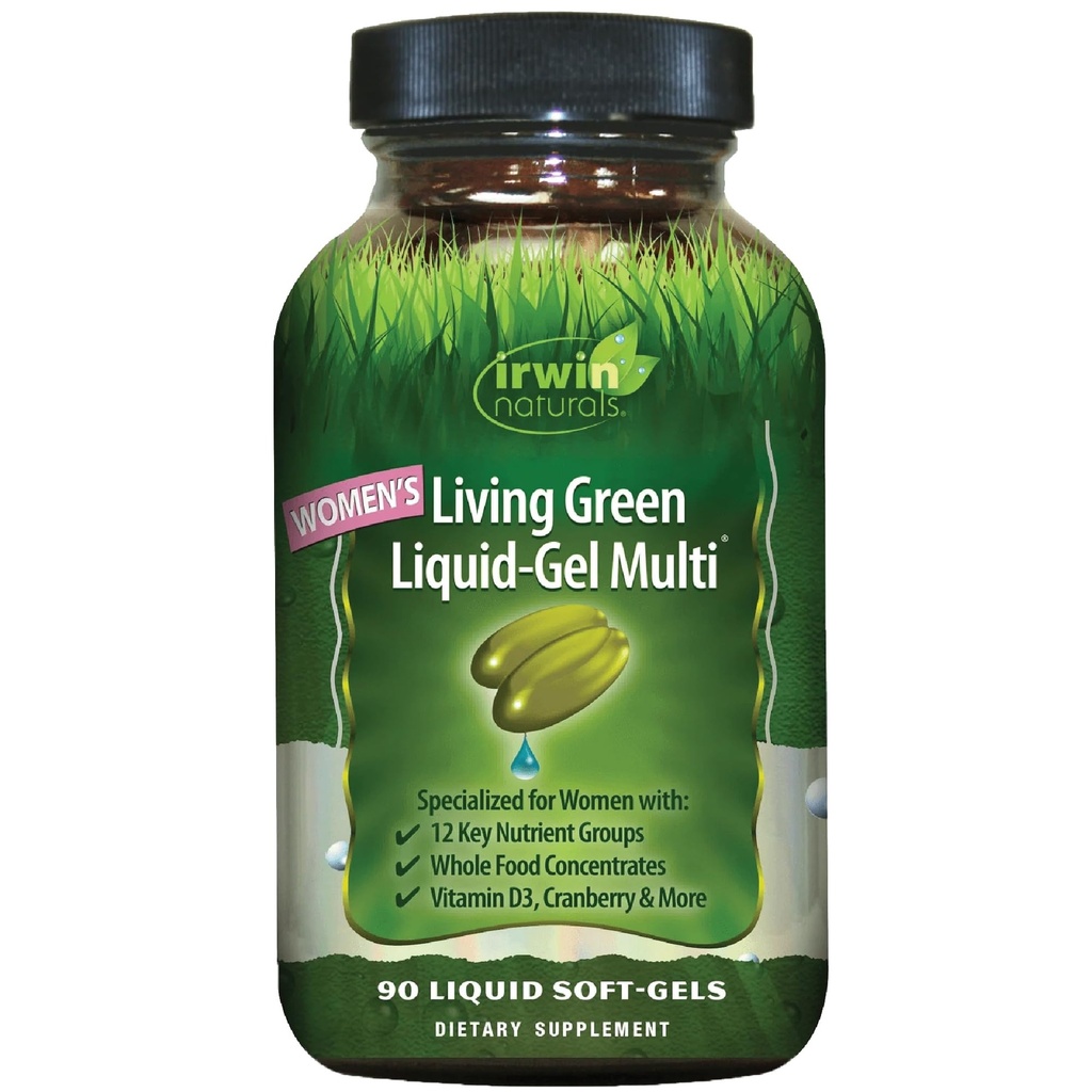 Irwin Naturals Mujeres Viviendo Verde Líquido-Gel Multi Vitamina - 70 Nutrientes esenciales, Vitaminas, Alimento integral - Asistencia dirigida - 120 Liquid Softgels