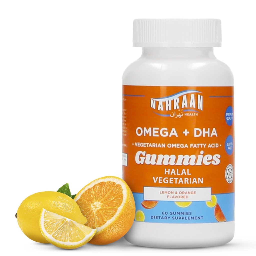 Halal Omega 3 para adultos &amp; niños - Omega 3 gomas vegetarianos con limón &amp; Orange Flavor - Adultos y niños Gummies - 60 cuenta