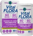 Planeta Vital - Probióticos Vital Flora para Mujeres Más de 55 diarios Estante Stable Probiótico 60 Billones CFU, 60 Estrechos Diversos, 7 Prebióticos Orgánicos, Apoyo Inmunitario y Salud Digestiva 60 cápsulas