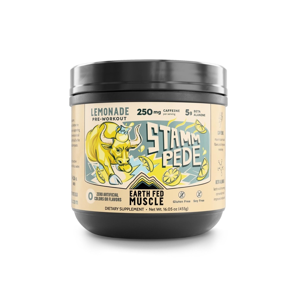 Fed Muscle Stammpede Pre Workout Powder, Lemonade Flavor, 250mg Caffeine Powder, 5g Beta Alanine, Citrulline, Taurine " Tyrosine, Gluten " Sugar Free Pre Workout, Keto Friendly, 26 Servings