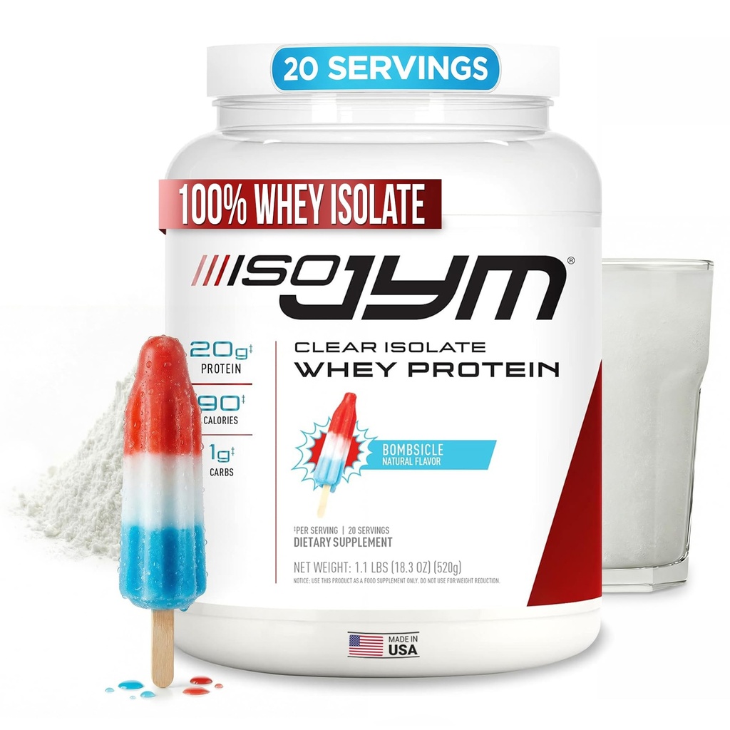 JYM Supplement Science Iso JYM Bombsicle, 90 Calories, 100% Whey Protein Isolate, Zero Fat, Zero Sugars, Mixes Clear, for Women & Men, 20 Servings