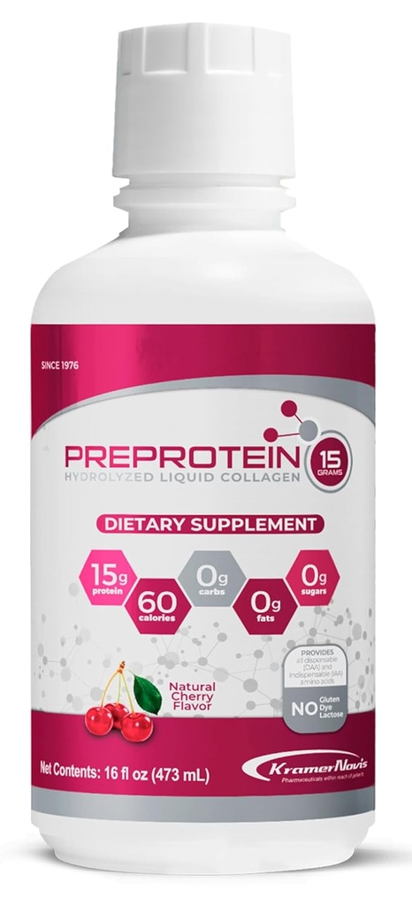 PreProtein 15® Liquid Hydrolyzed Collagen Peptides Protein (16 FL Oz) – Sugar-Free, Cherry Flavor, Amino Acids, Fat Free &amp; Gluten Suplemento Gratuito para Pacientes Bariatrices, Wound Recovery, Dialysis