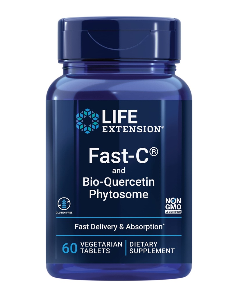 Ampliación de vida Fast-C® y Bio-Quercetin®, Entrega rápida y Absorción, Vitamina C, Fenugreek, Apoyo Inmunitario, Magnesio, Libre de gluten, No GMO, Vegetariano, 60 Tabletas