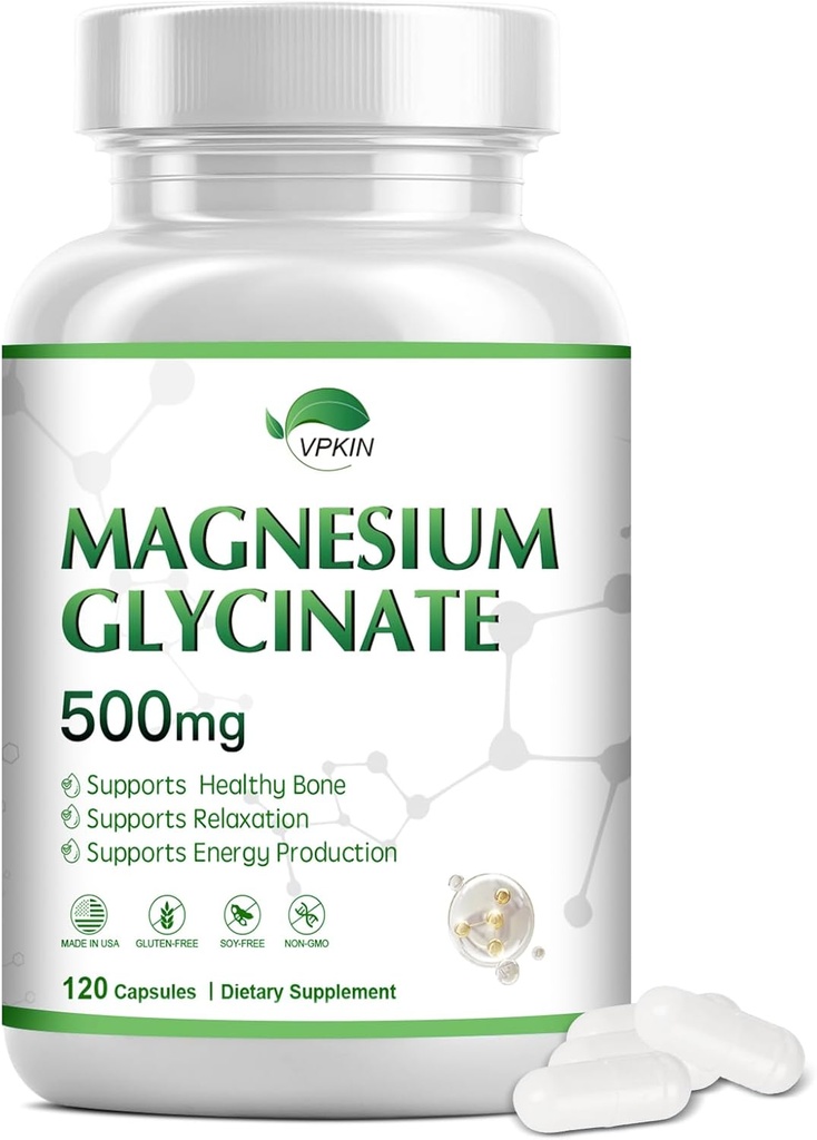 Suplemento de magnesio, Glycinate de magnesio, cápsulas de magnesio para sistema inmunológico, soporte energético, con vitamina B6 y citrato de magnesio, alta absorción, vegano, no GMO (120 cápsulas)
