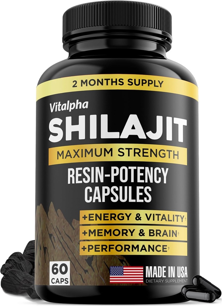Resin-Potency Shilajit Capsules (50% Fulvic Acid) - 500mg Max Potency Extract - Organic & Pure Himalayan Shilajit - Made in USA - 85+ Trace Minerals - Suministro mensual - 60 cuenta