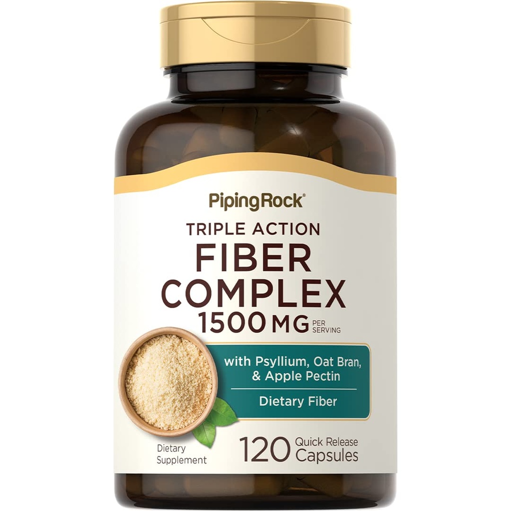 Piping Rock Fiber Complex Suplemento Silencio 1500mg Silencio 120 Capsules ← Triple Action Pills Silencio with Psyllium, Oat Bran, and Apple Pectin ← Non-GMO, Gluten Free