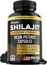 Resin-Potency Shilajit Capsules (50% Fulvic Acid) - 500mg Max Potency Extract - Organic & Pure Himalayan Shilajit - Made in USA - 85+ Trace Minerals - Suministro mensual - 60 cuenta