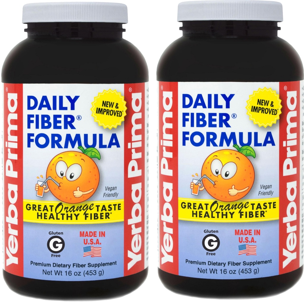 Yerba Prima Daily Fiber Fórmula 16 oz (Pack of 2) - Premium Dietary Fiber Supplement, Non-GMO, Gluten Free, Made in The USA, Orange Flavor