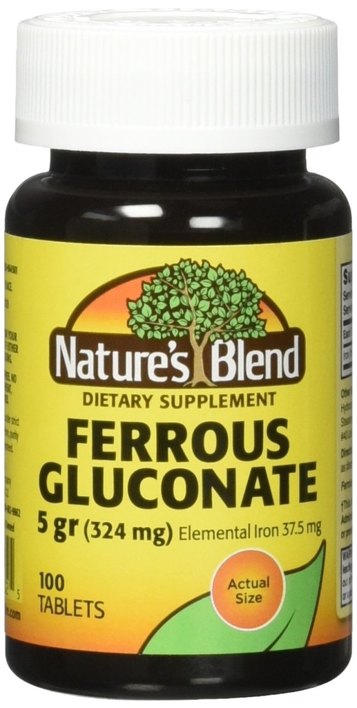 Tablas de Gluconato de Ferroso de la Naturaleza 324 mg, 100 Cuenta (Pack of 2)