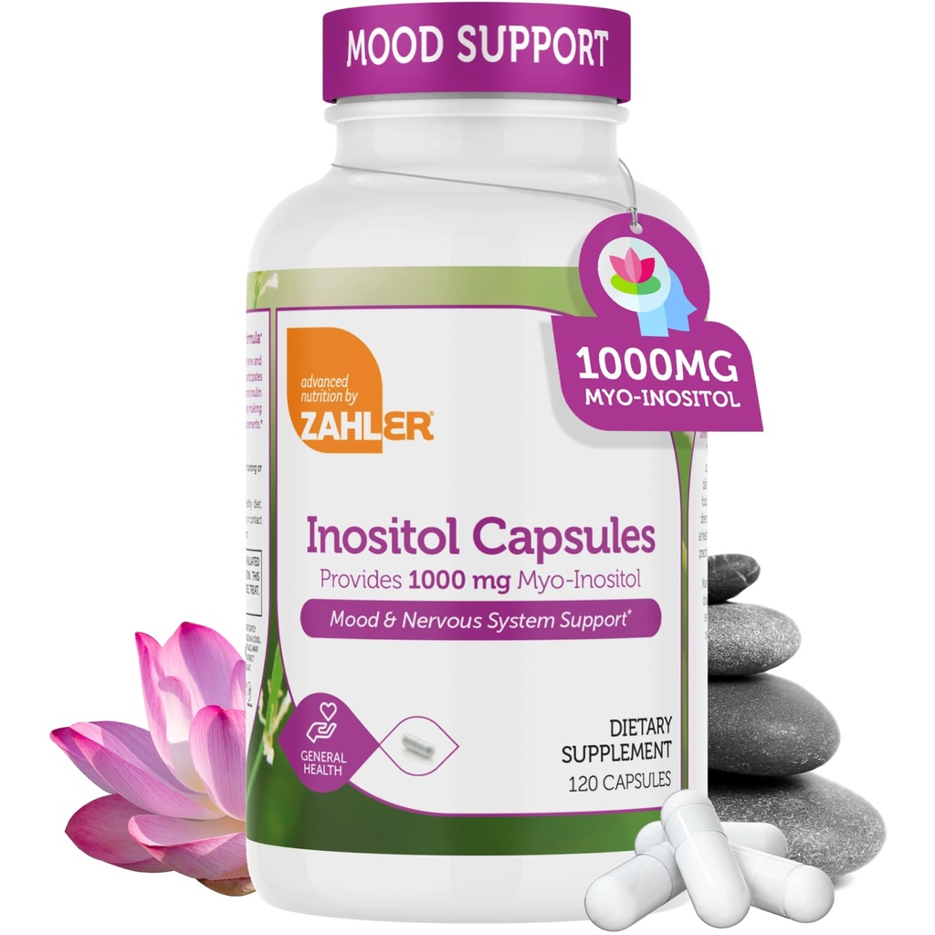 Zahler Inositol Suplemento Capsules 1000mg - Mood &amp; Nervous System Support Suplementos para Mujeres - Equilibrio hormonal " Función Ovárica saludable - Kosher, Gluten Free, Dairy Free - 120 Conde