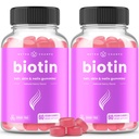 NutraChamps Sugar Free Biotin Gummies 10000mcg [High Potency] - Pelo sano, Esquín y uñas para mujeres, hombres y niños - 5000mcg en cada Gummy - Vegan Hair Health Vitamins Supplement - Raspberry (2-Pack)