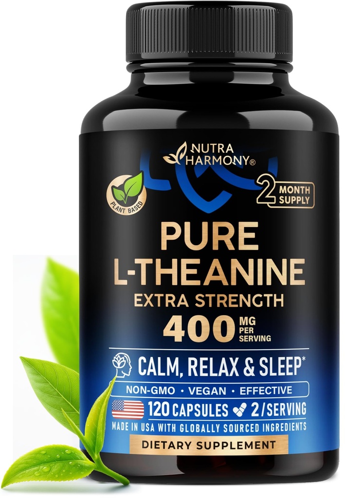 L Theanine 400 mg  L-Theanine Stress Relief ← Extra Strength Supplement Silencio Made in USA ← Relajación, Apoyo al sueño y la calma Silencio Para Hombres " Las mujeres permanecen bajo la base de plantas, no transgénicos " libre de gluten " viven 120 cápsulas vegetarianas